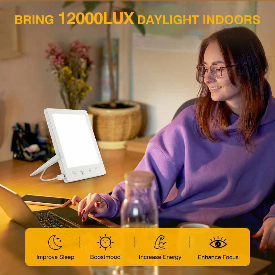 Light Therapy Lamp and Red Light Therapy for Face, UV-Free Sun Lamp with 660nm Red Light and 12000 Lux Bright White Light, Detachable Stand for Boosting Mood & Improving Skin Heal-th.