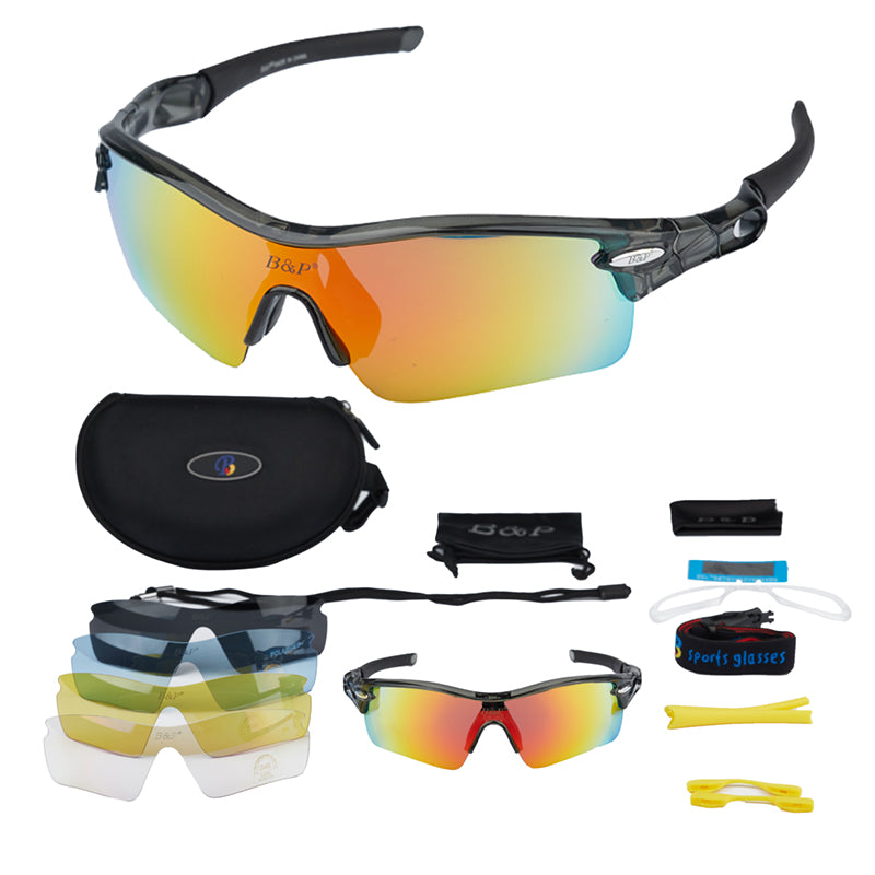 Polarized Sports Sunglasses Cycling Sun Glasses for Men Women with 5 Interchangeable Lenses for Running Baseball Golf Driving