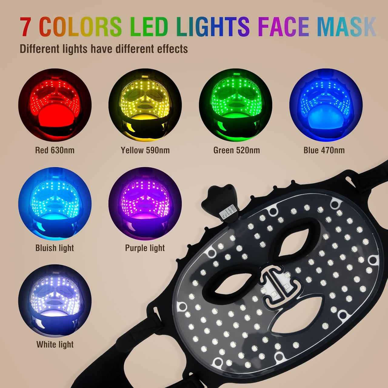 7 Color Red Light Therapy Mask, Wireless LED Face Mask