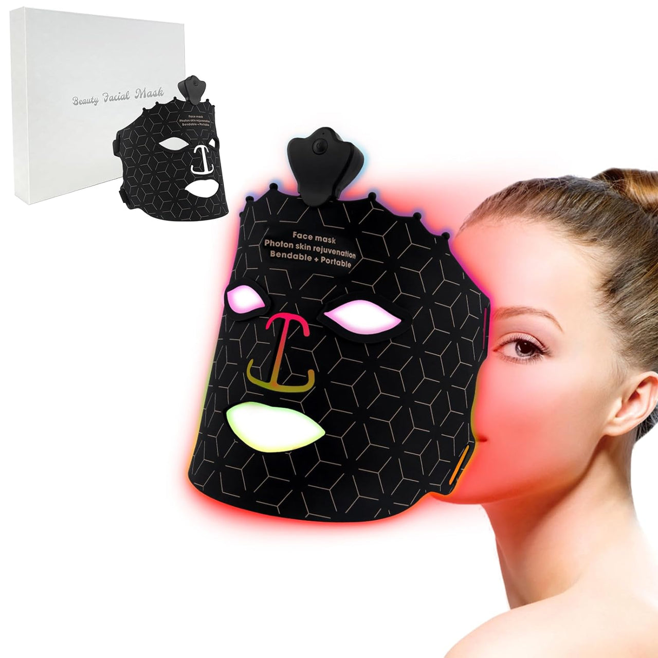 7 Color Red Light Therapy Mask, Wireless LED Face Mask