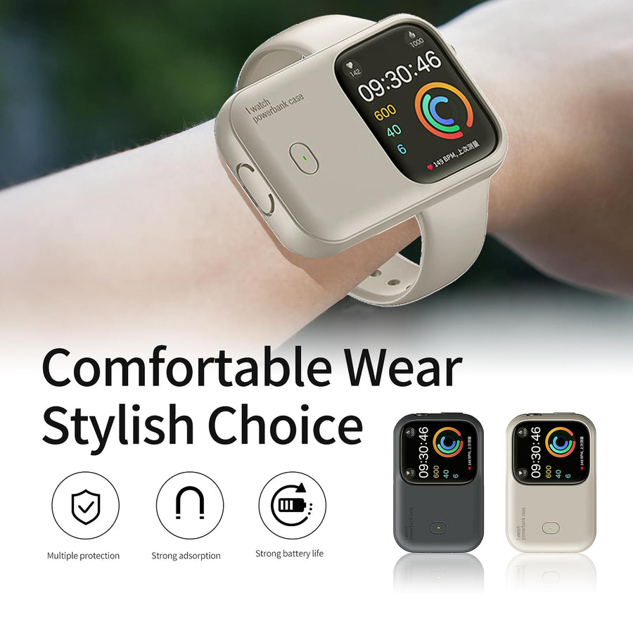 Mobile Power for Apple Watch 1200 mAh, Wearable Design Wireless S4/5/6/7/8/9/10 (Beige, 44mm/45mm/46mm)