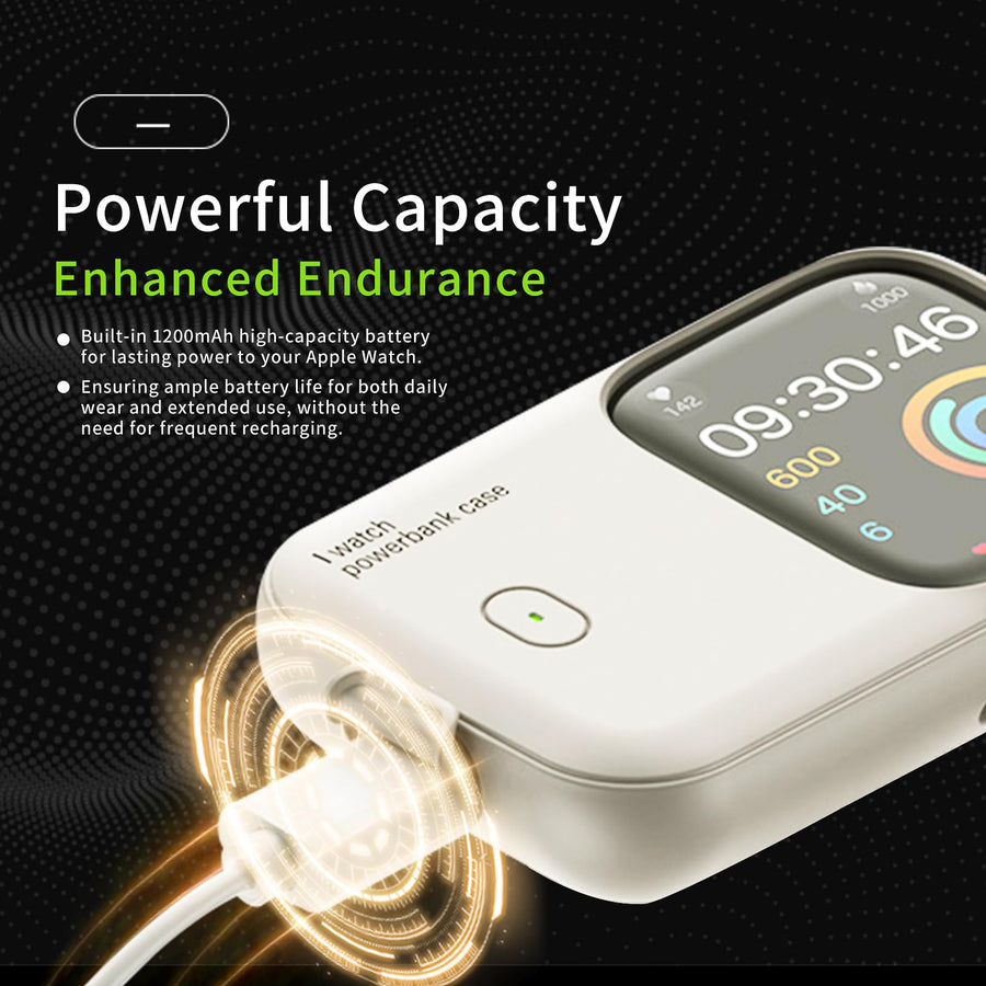 Mobile Power for Apple Watch 1200 mAh, Wearable Design Wireless S4/5/6/7/8/9/10 (Beige, 44mm/45mm/46mm)