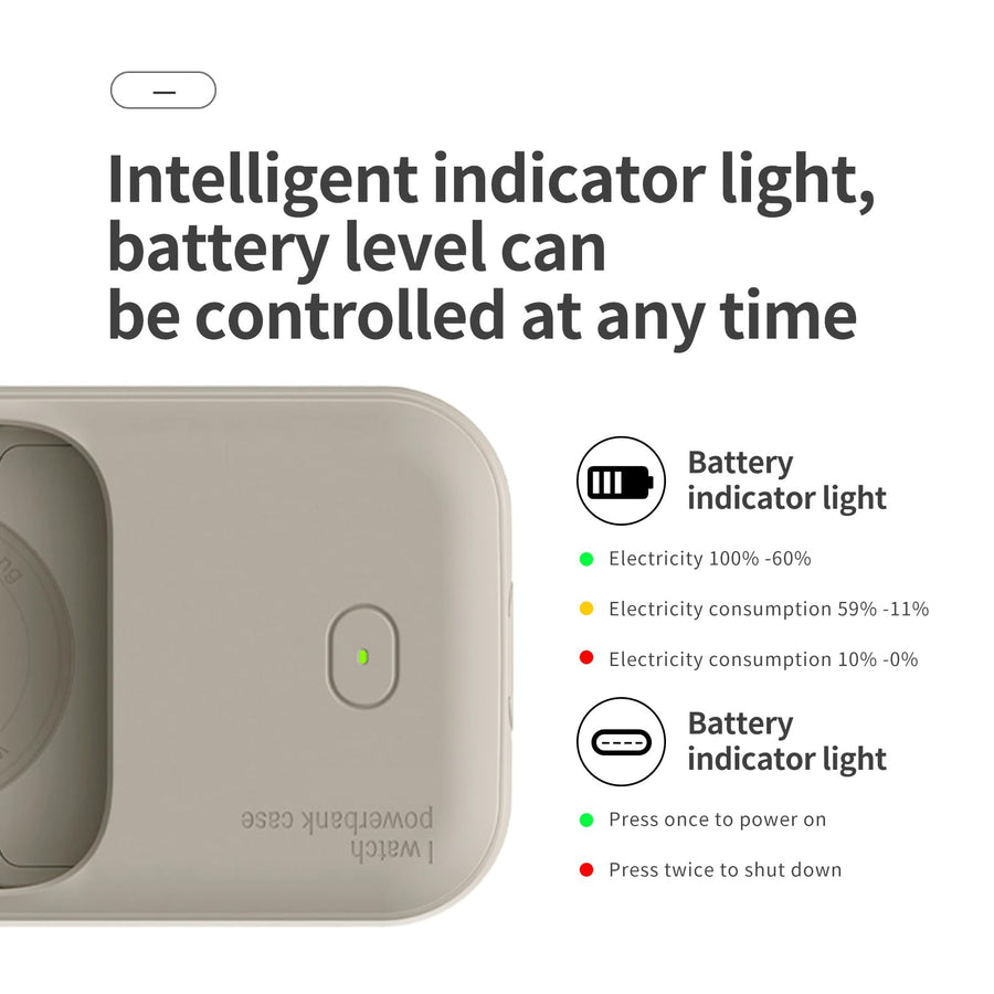 Mobile Power for Apple Watch 1200 mAh, Wearable Design Wireless S4/5/6/7/8/9/10 (Beige, 44mm/45mm/46mm)