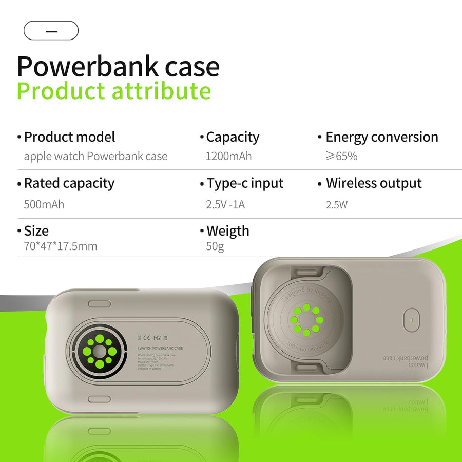 Mobile Power for Apple Watch 1200 mAh, Wearable Design Wireless S4/5/6/7/8/9/10 (Beige, 44mm/45mm/46mm)